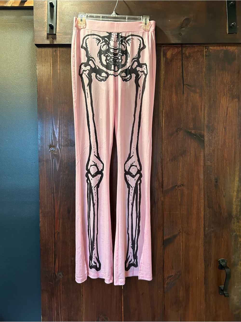 Killstar Avril Lavigne Pink Skeleton Print Flared Pants